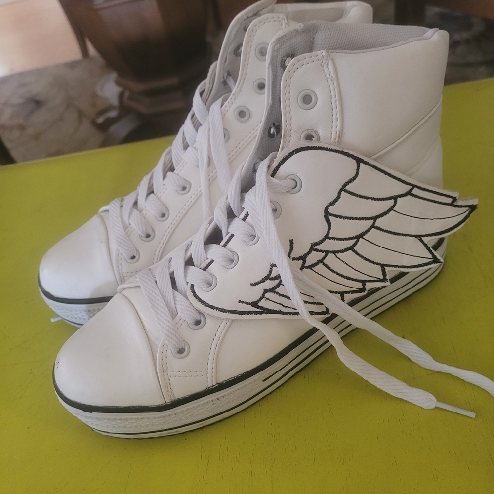 White Winged High-Top Sneakers
